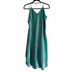 Vintage Natori Bonwit Teller Green Floral Slip Dress 90s Satin Chemise M